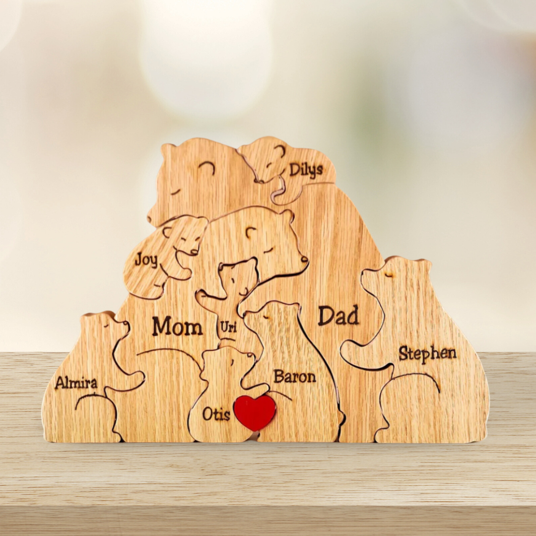 Puzzle familial personnalisé en bois – Thème des ours