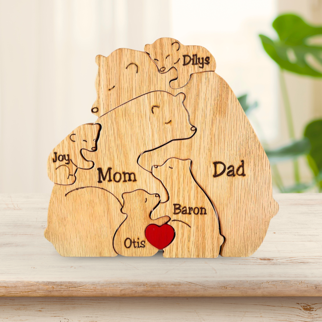 Puzzle familial personnalisé en bois – Thème des ours