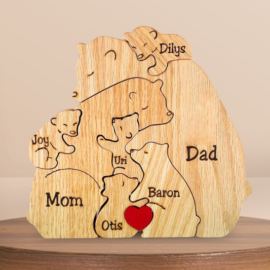 Puzzle familial personnalisé en bois – Thème des ours